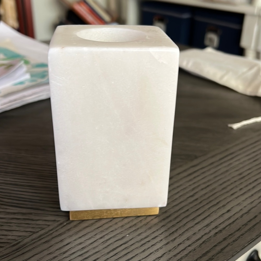 Zodax Tuscan white marble tealight holders on brass base- 2 available